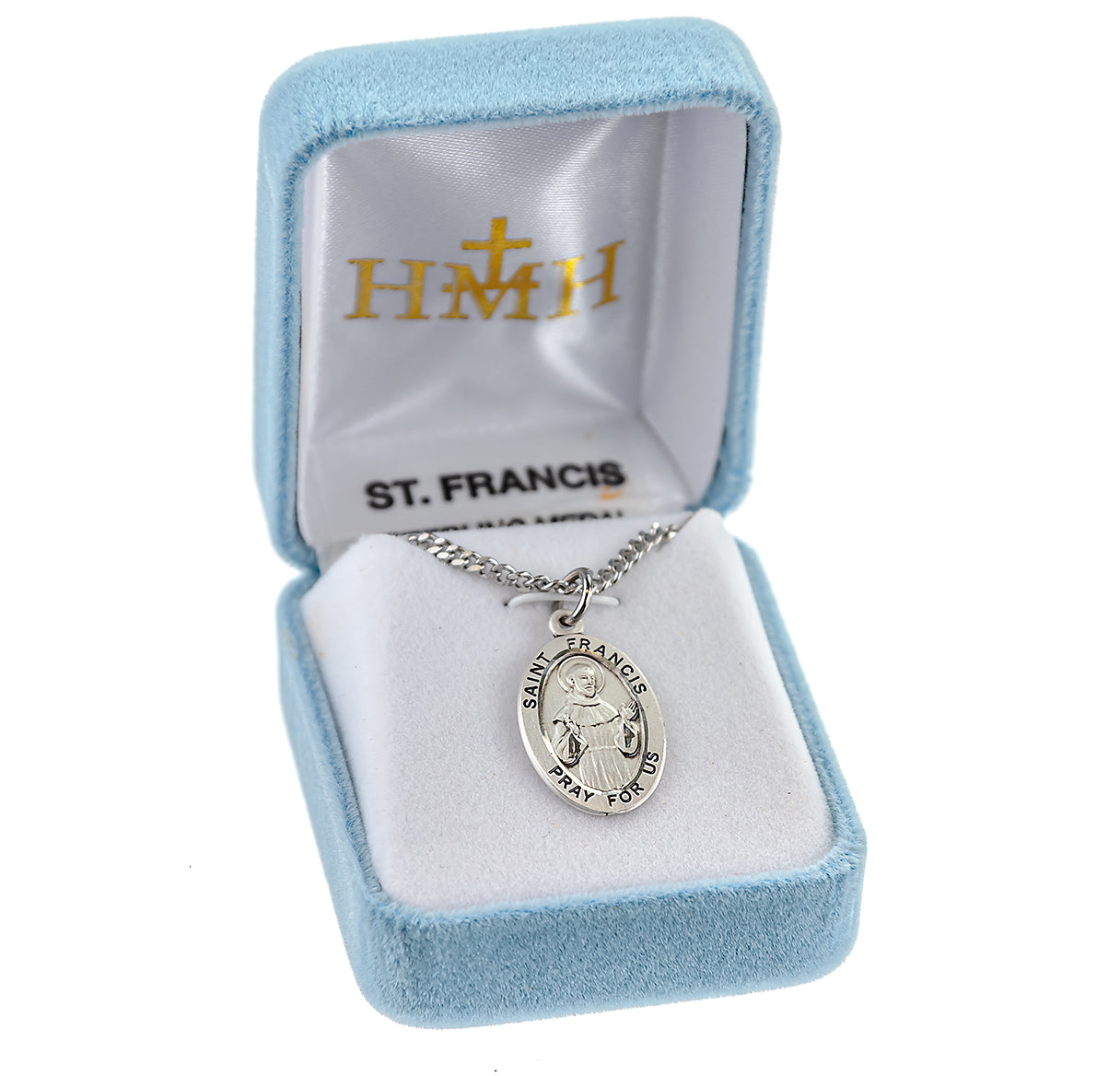 Patron Saint Francis Assisi Oval Sterling Silver Medal Pendant with Chain | .925 Silver