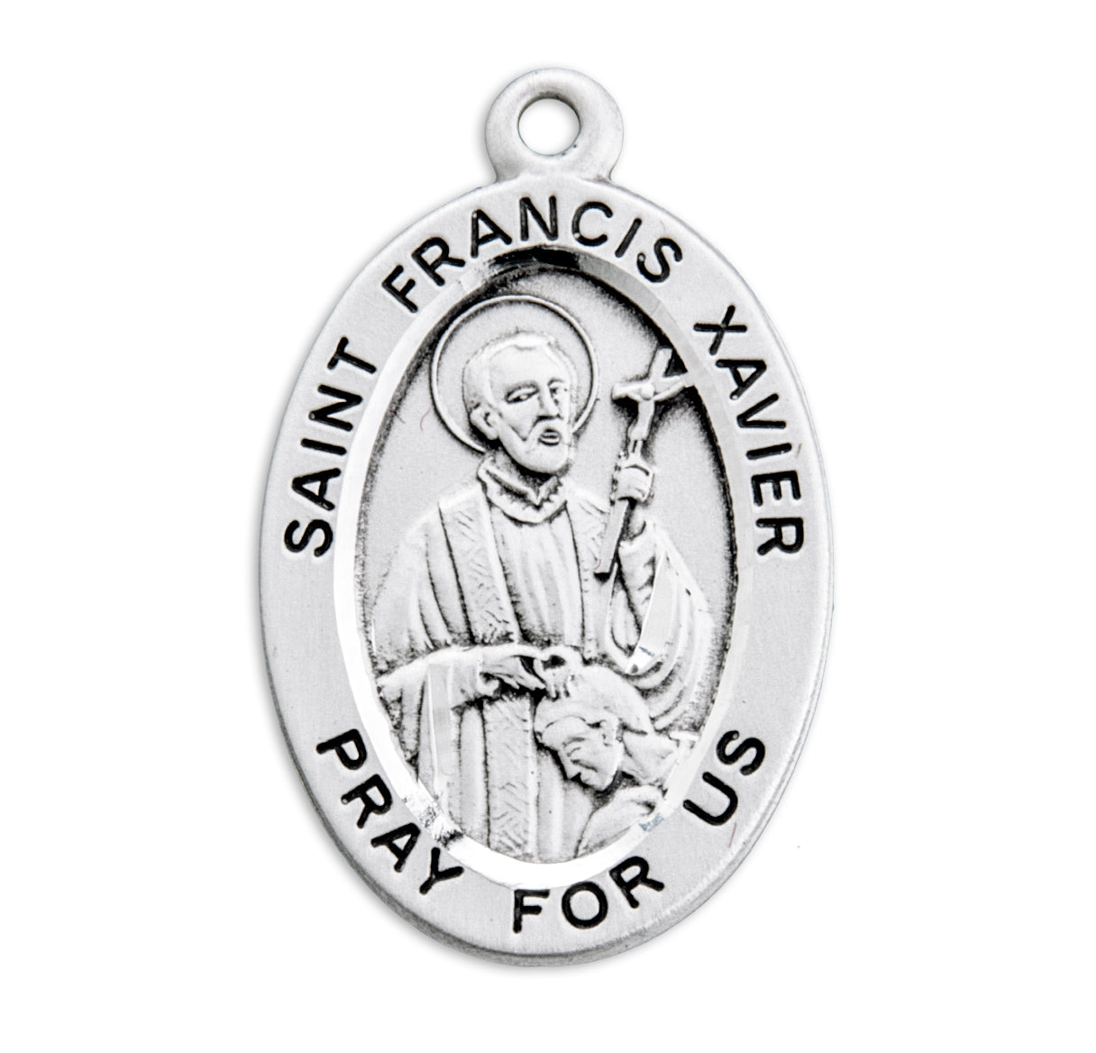 Patron Saint Francis Xavier Oval Sterling Silver Medal Pendant with Chain | .925 Silver