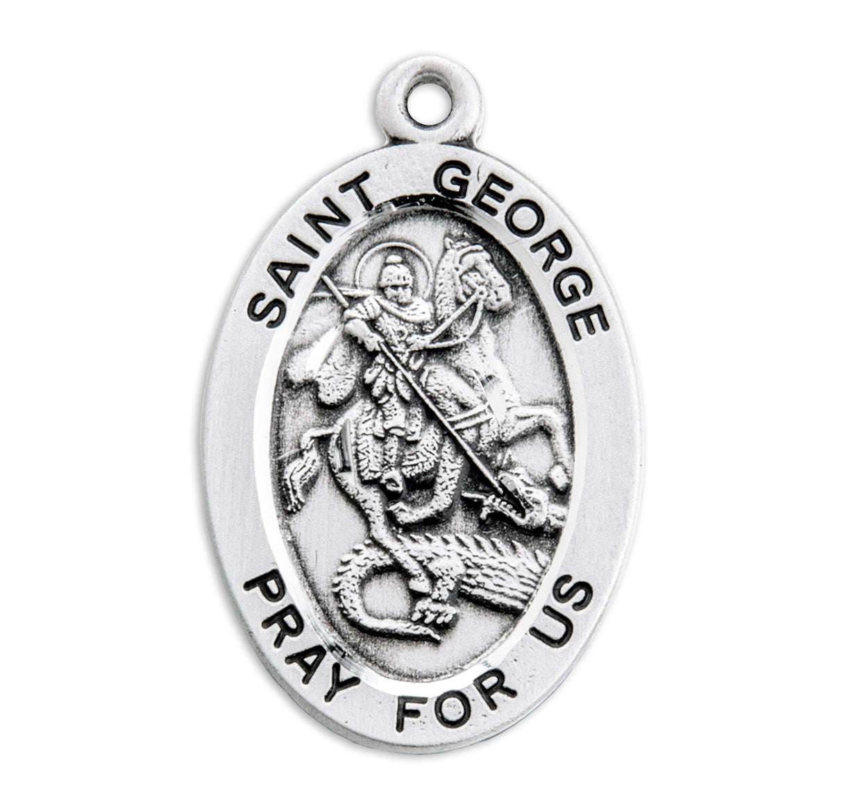 Patron Saint George Oval Sterling Silver Medal Pendant with Chain | .925 Silver