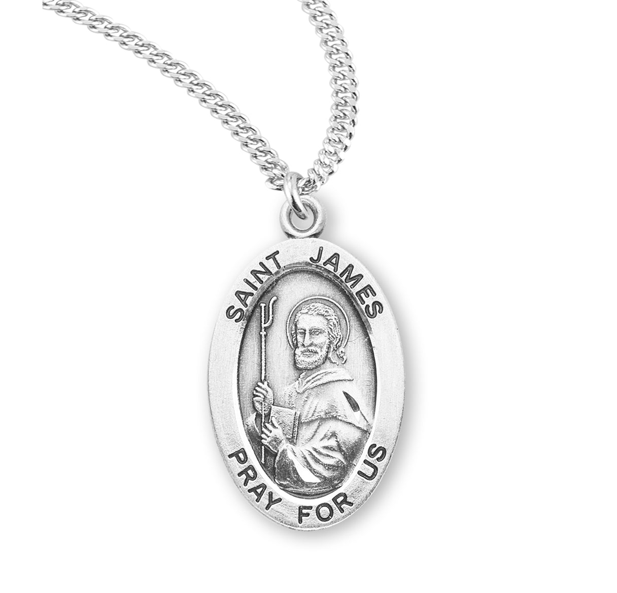 Patron Saint James Oval Sterling Silver Medal Pendant with Chain | .925 Silver