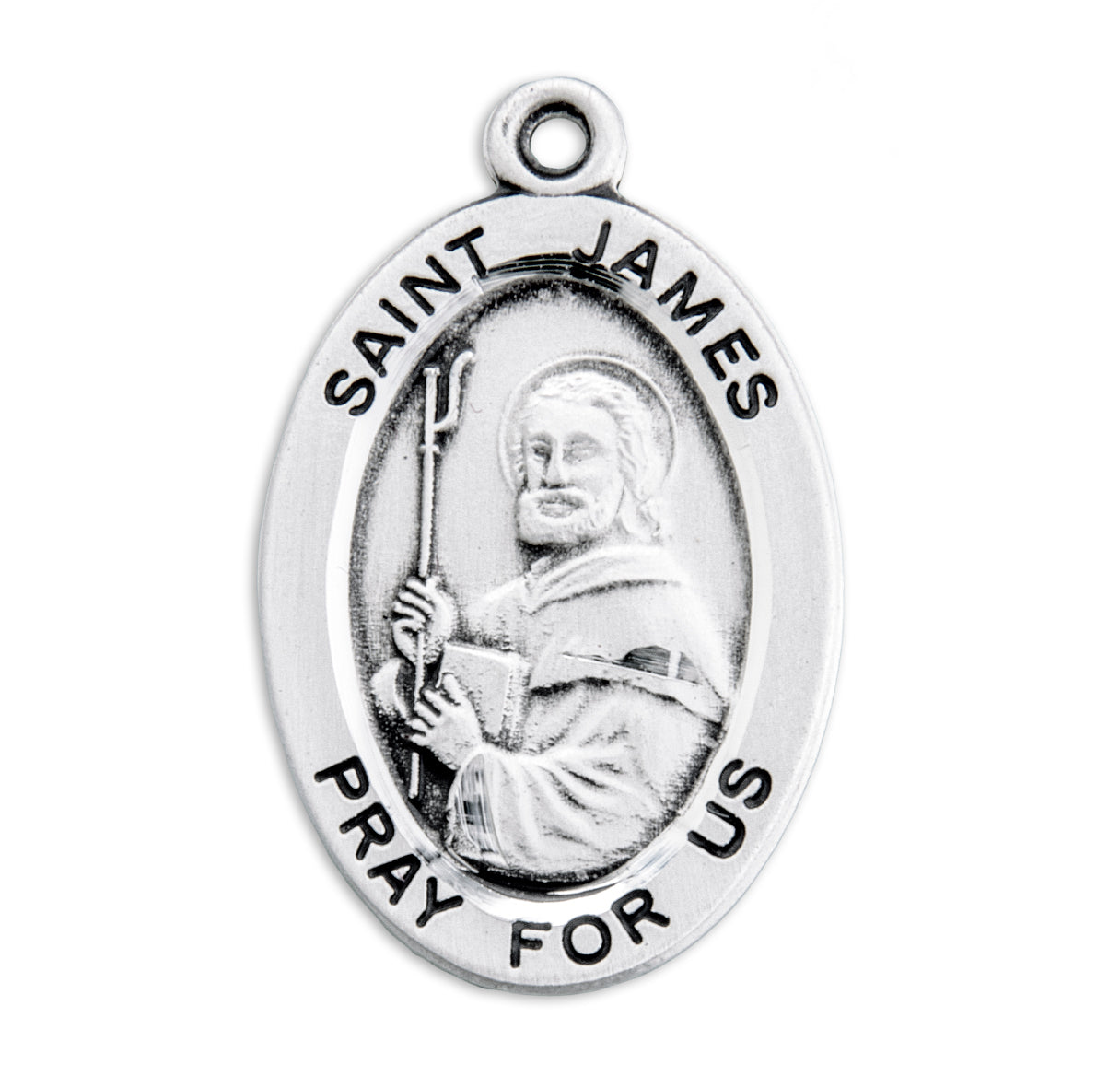 Patron Saint James Oval Sterling Silver Medal Pendant with Chain | .925 Silver