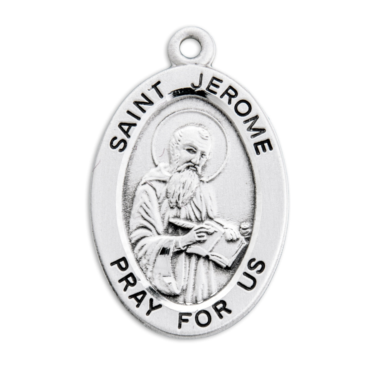 Patron Saint Jerome Oval Sterling Silver Medal Pendant with Chain | .925 Silver