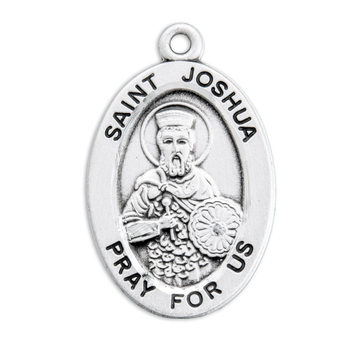 Patron Saint Joshua Oval Sterling Silver Medal Pendant with Chain | .925 Silver