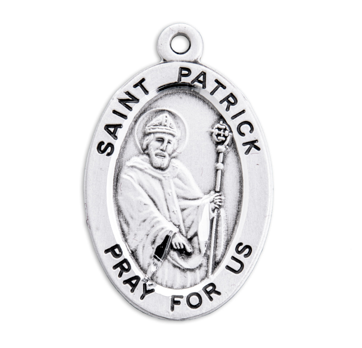 Patron Saint Patrick Oval Sterling Silver Medal Pendant with Chain | .925 Silver