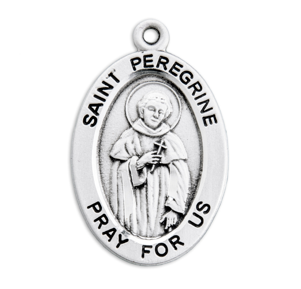 Patron Saint Peregrine Oval Sterling Silver Medal Pendant with Chain | .925 Silver