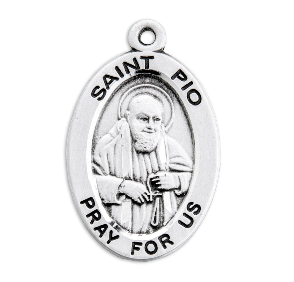Patron Saint Pio Oval Sterling Silver Medal Pendant with Chain | .925 Silver