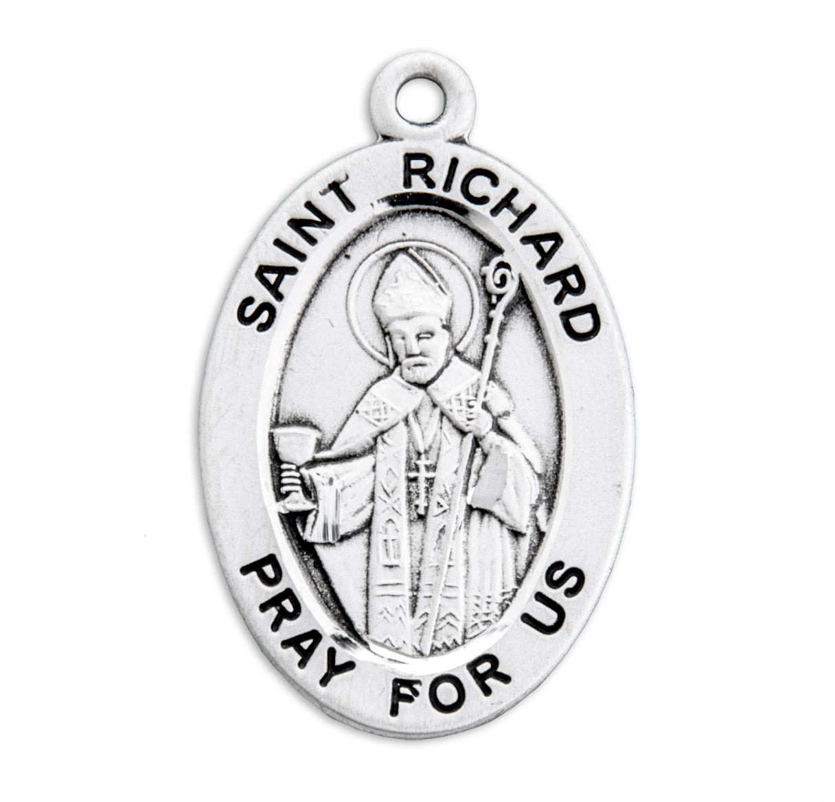 Patron Saint Richard Oval Sterling Silver Medal Pendant with Chain | .925 Silver