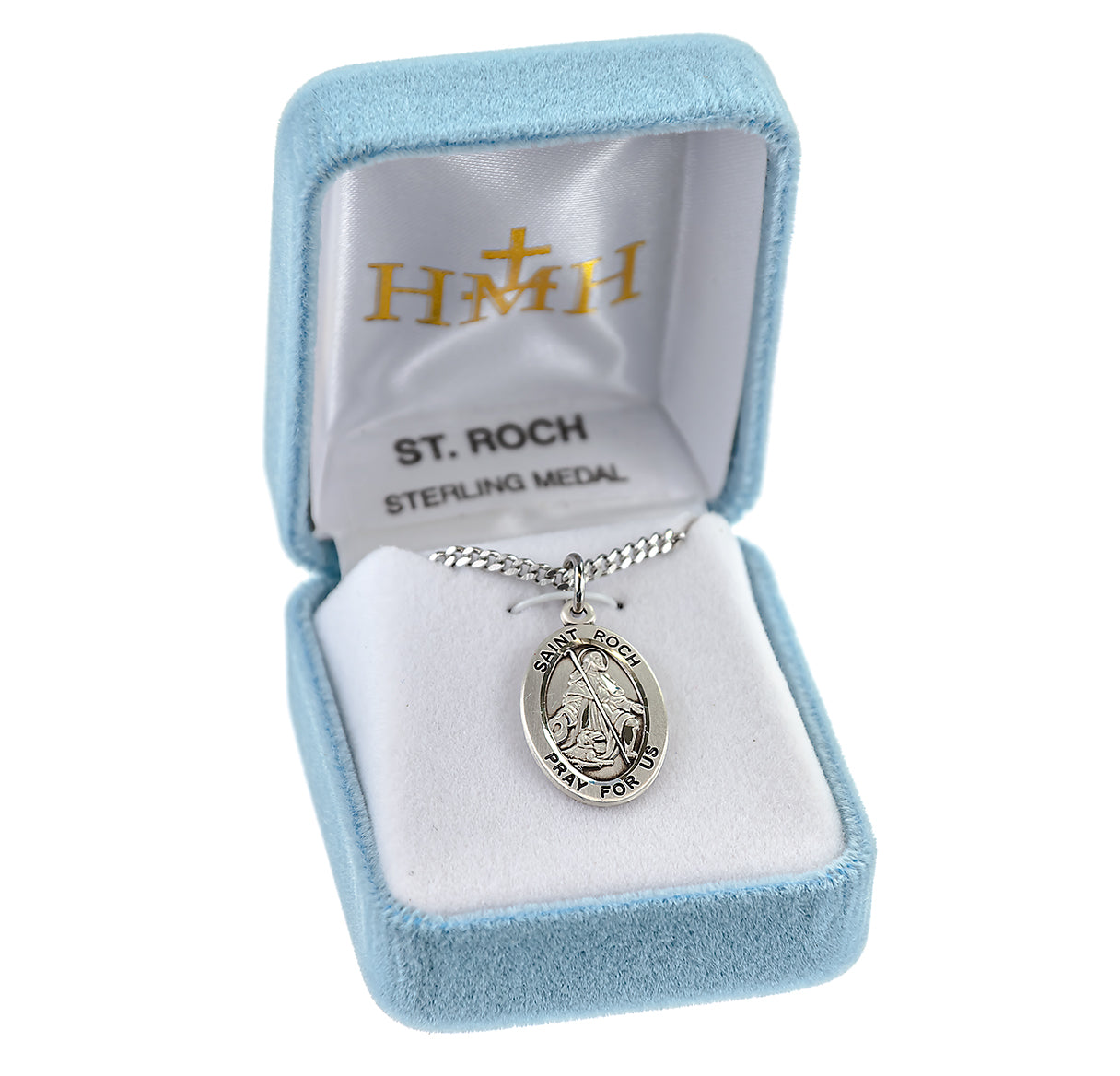 Patron Saint Roch Oval Sterling Silver Medal Pendant with Chain | .925 Silver