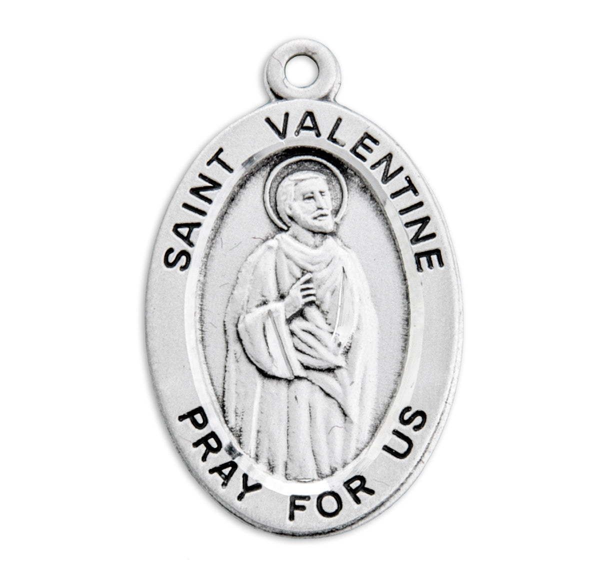 Patron Saint Valentine Oval Sterling Silver Medal Pendant with Chain | .925 Silver