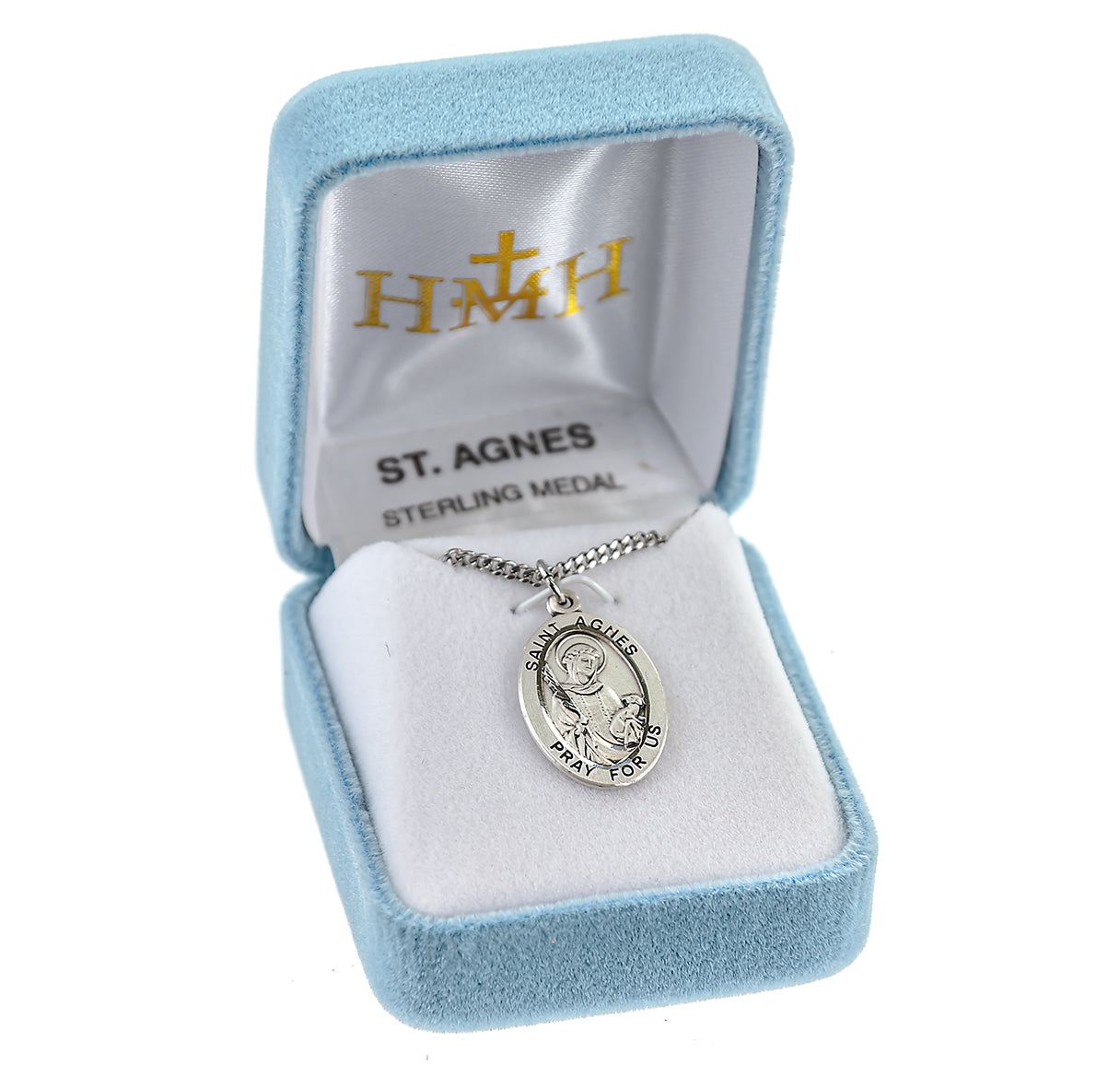 Patron Saint Agnes Oval Sterling Silver Medal Pendant with Chain | .925 Silver