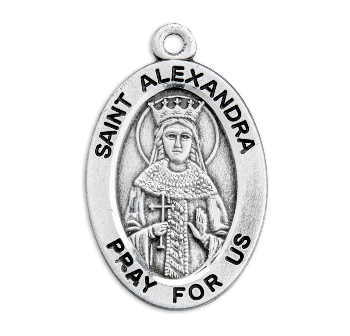 Patron Saint Alexandra Oval Sterling Silver Medal Pendant with Chain | .925 Silver
