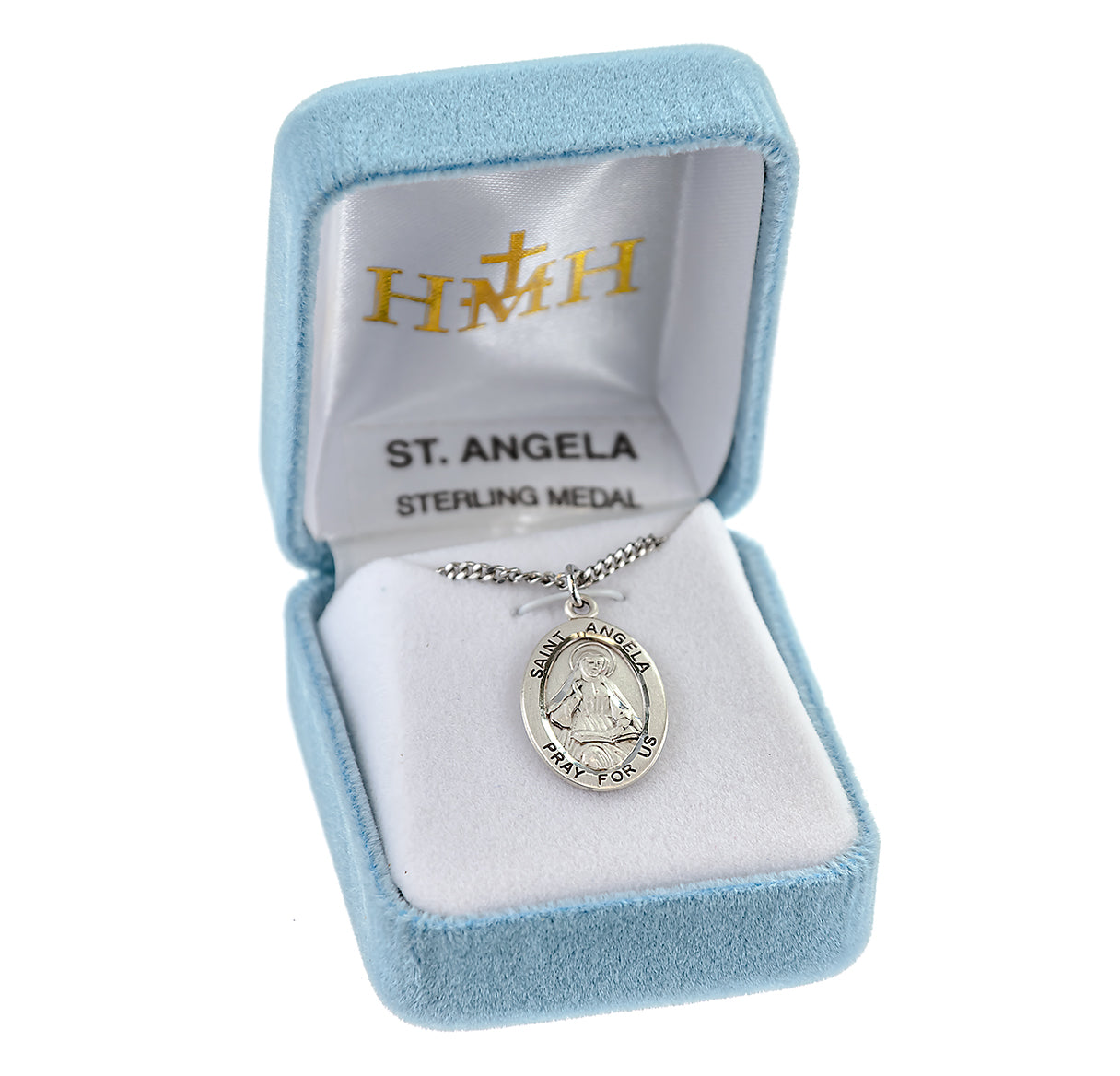 Patron Saint Angela Oval Sterling Silver Medal Pendant with Chain | .925 Silver