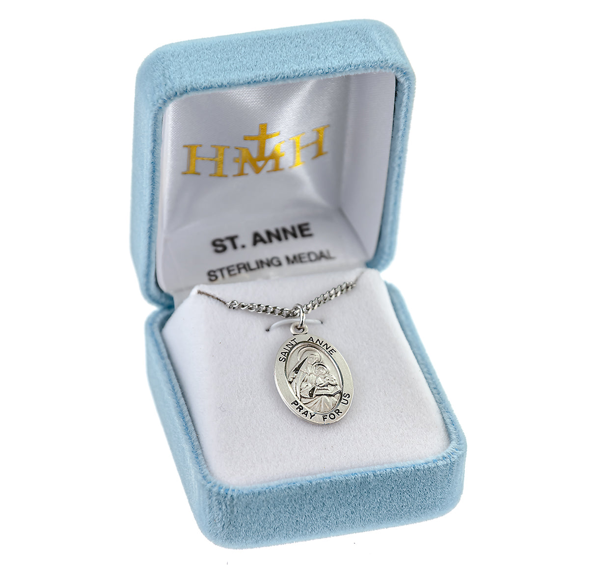 Patron Saint Anne Oval Sterling Silver Medal Pendant with Chain | .925 Silver