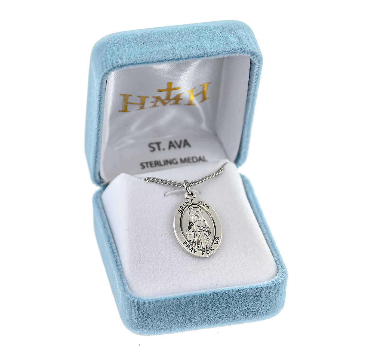 Patron Saint Ava Oval Sterling Silver Medal Pendant with Chain | .925 Silver