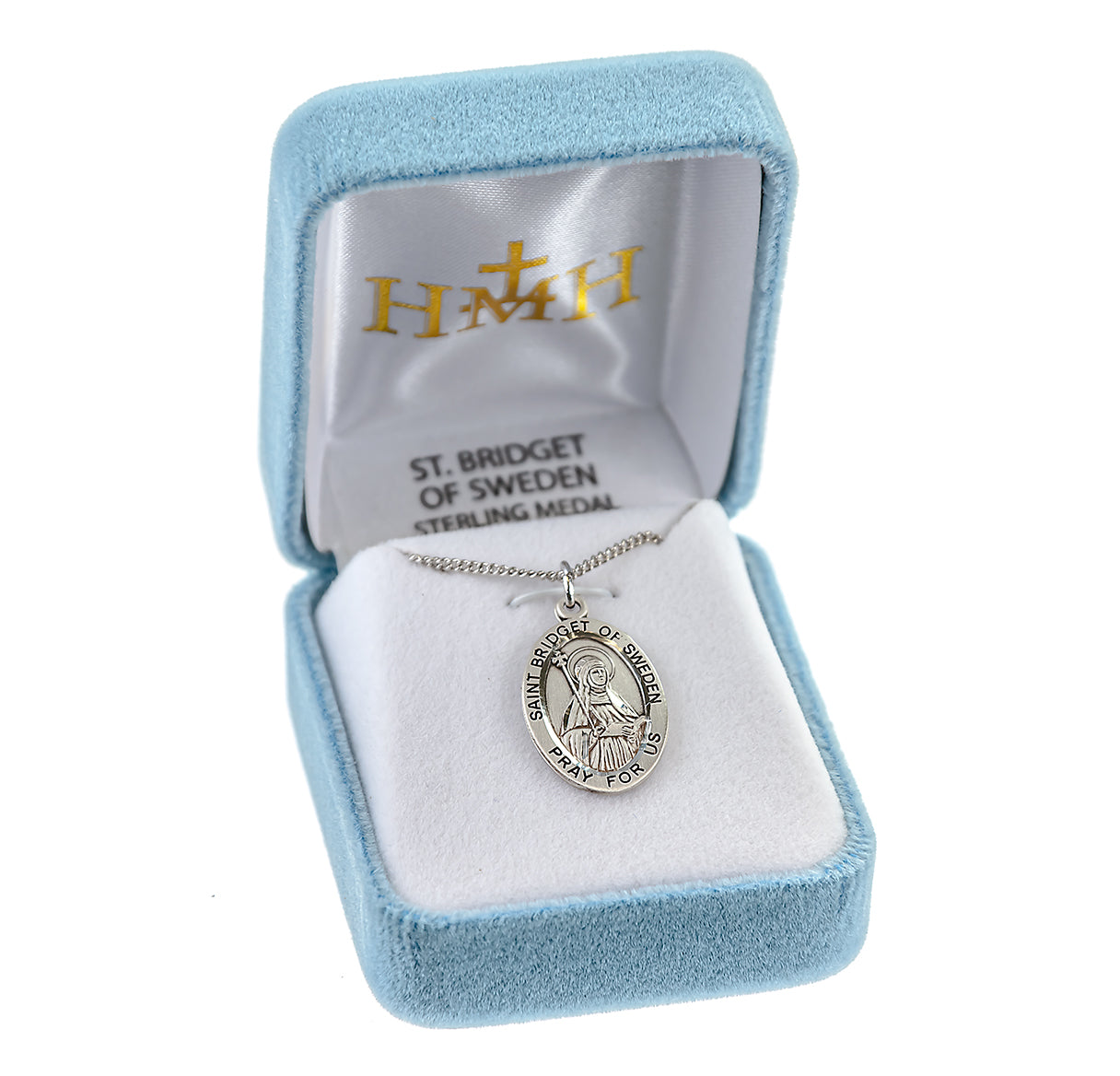 Patron Saint Bridget of Sweden Oval Sterling Silver Medal Pendant with Chain | .925 Silver