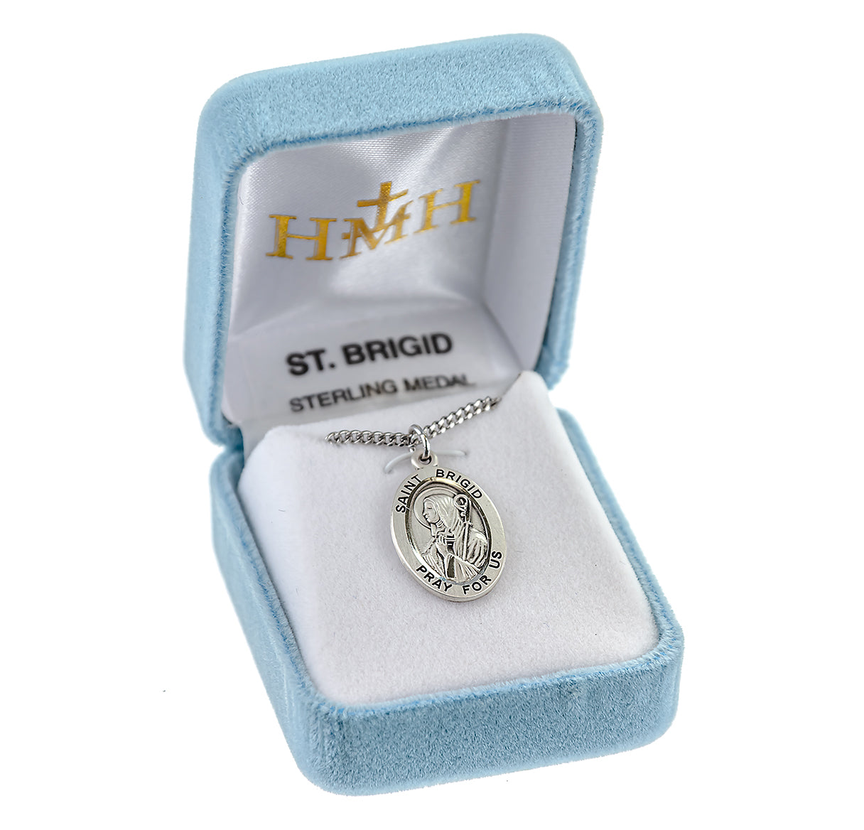 Patron Saint Brigid Oval Sterling Silver Medal Pendant with Chain | .925 Silver
