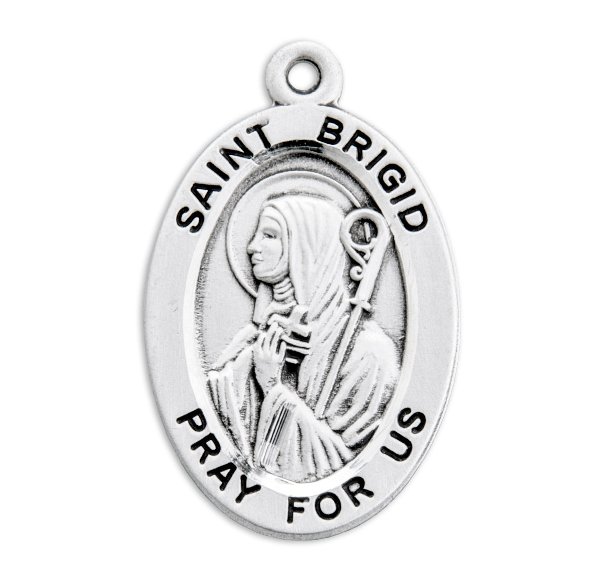 Patron Saint Brigid Oval Sterling Silver Medal Pendant with Chain | .925 Silver