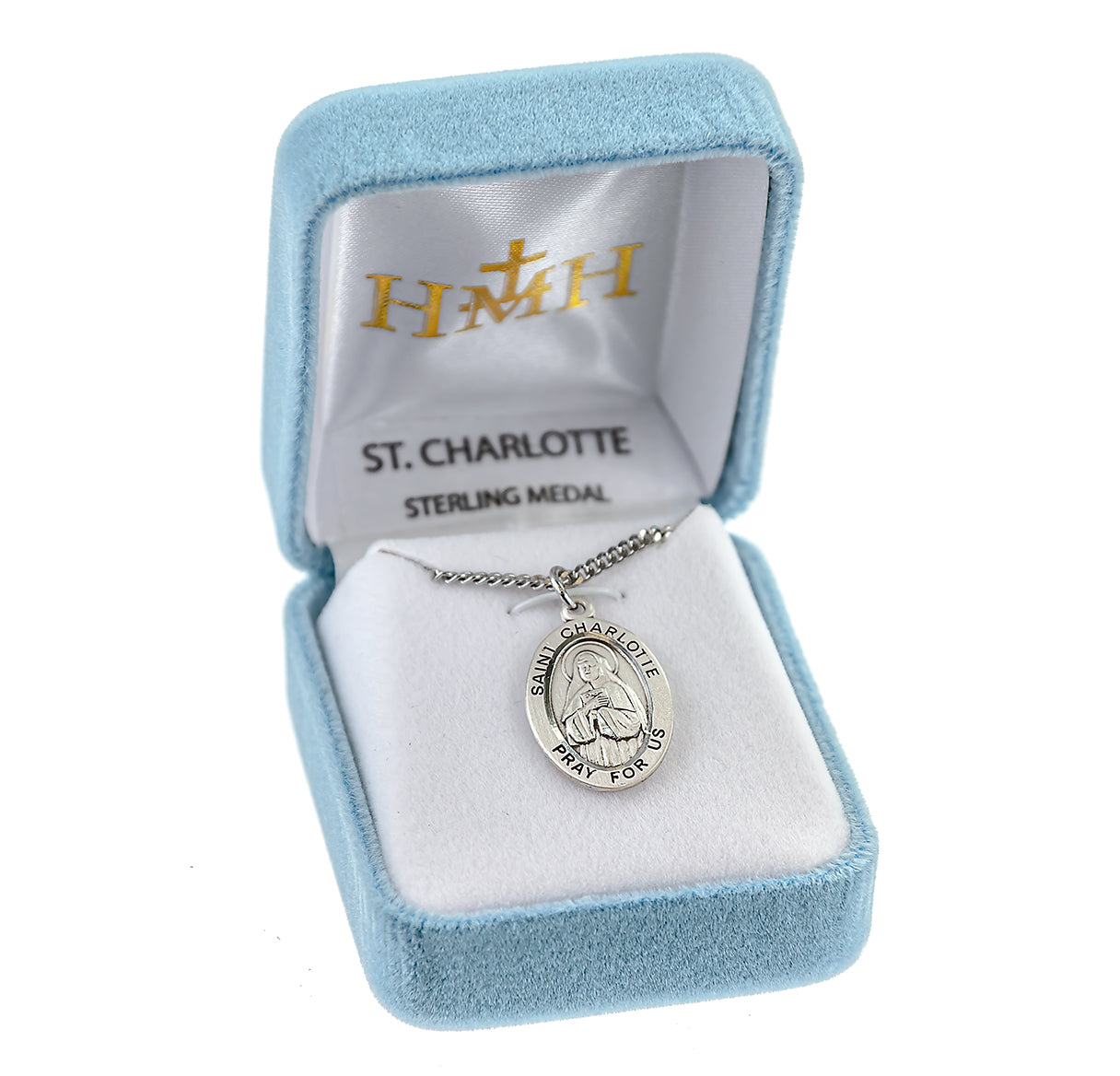 Patron Saint Charlotte Oval Sterling Silver Medal Pendant with Chain | .925 Silver