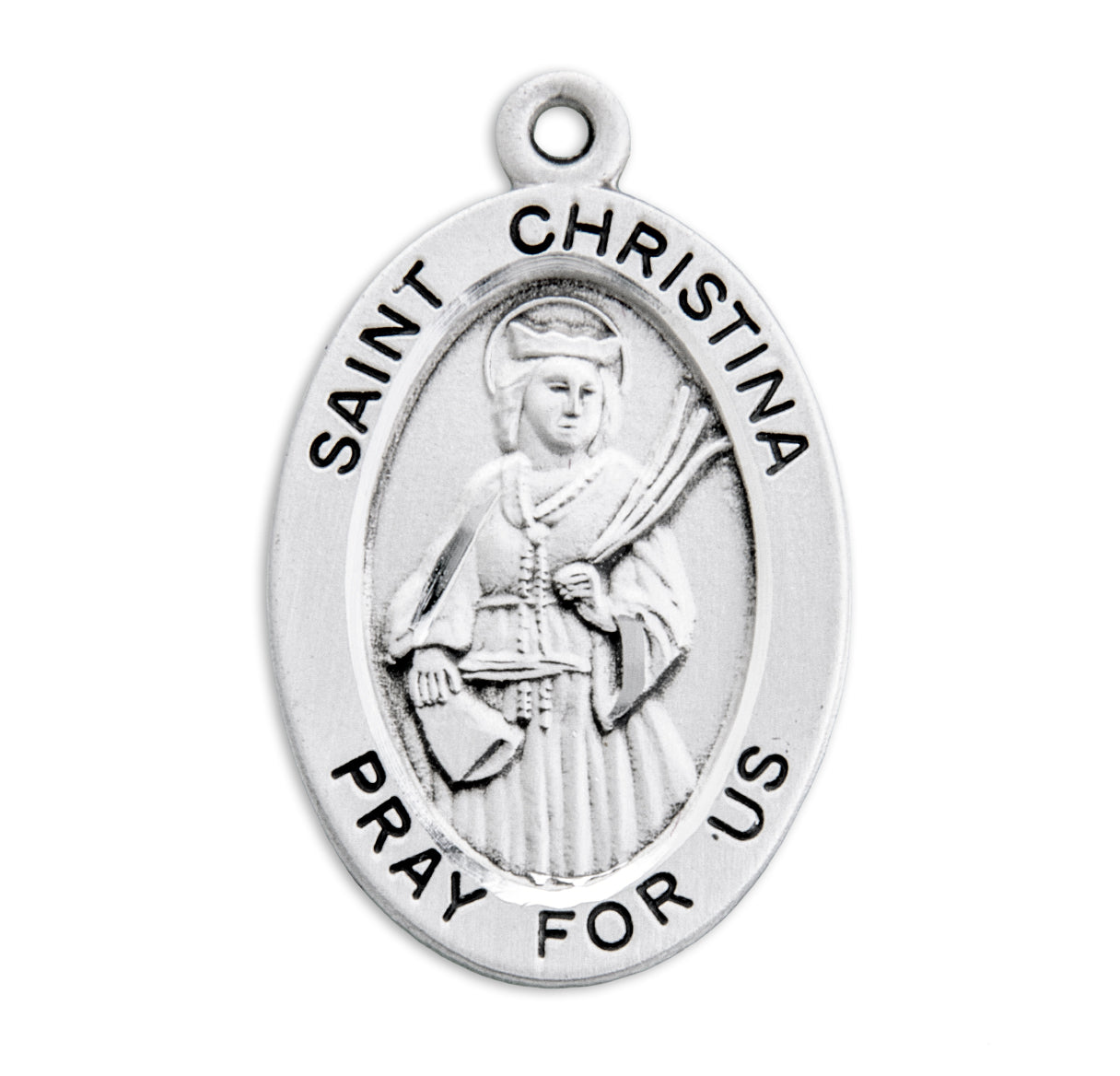 Patron Saint Christina Oval Sterling Silver Medal Pendant with Chain | .925 Silver