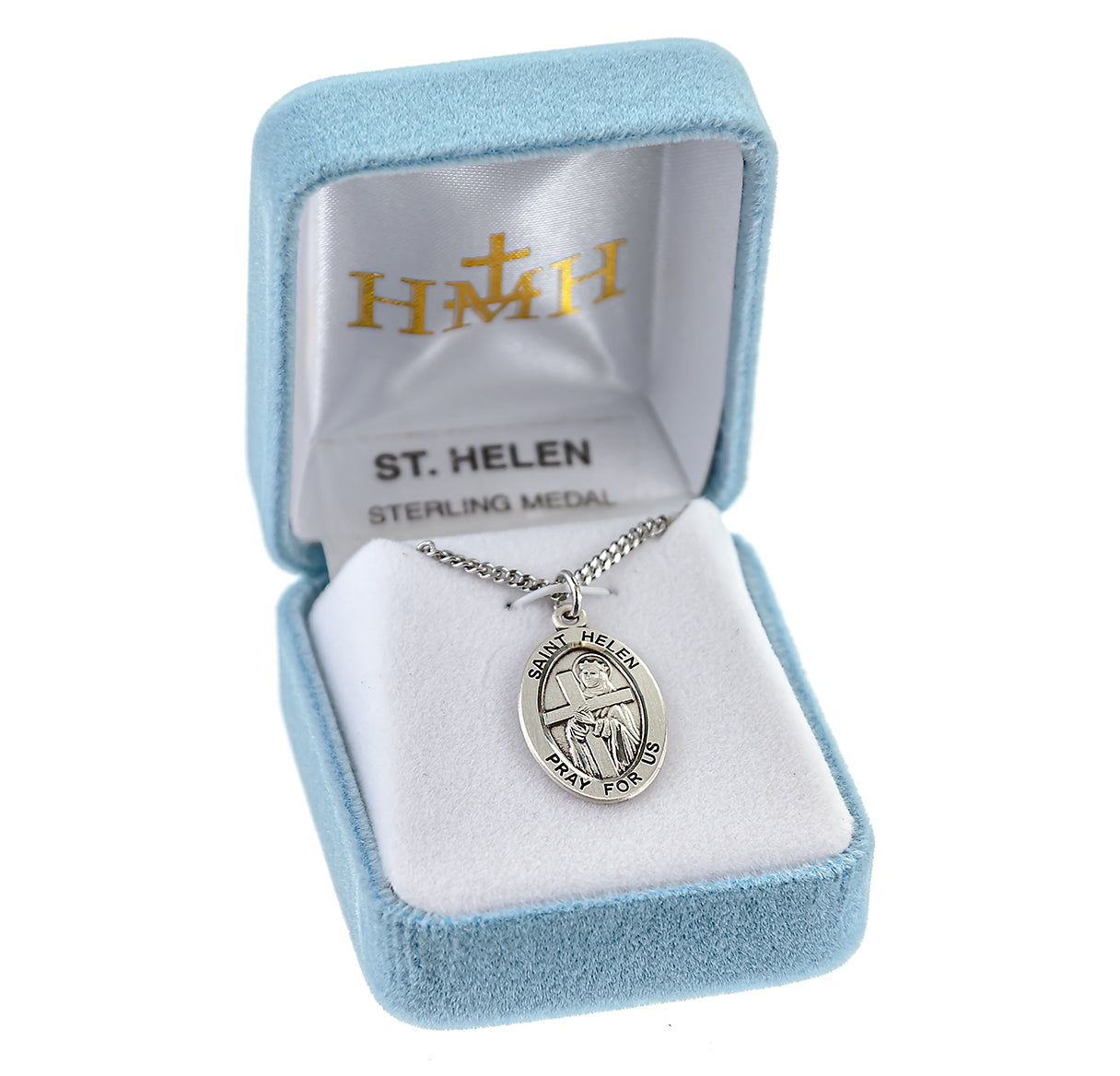 Patron Saint Helen Oval Sterling Silver Medal Pendant with Chain | .925 Silver