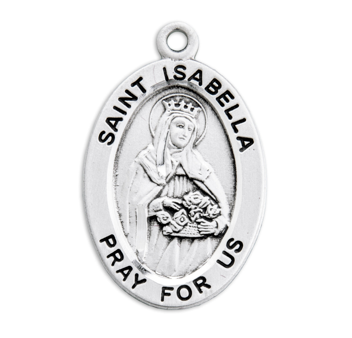 Patron Saint Isabella Oval Sterling Silver Medal Pendant with Chain | .925 Silver