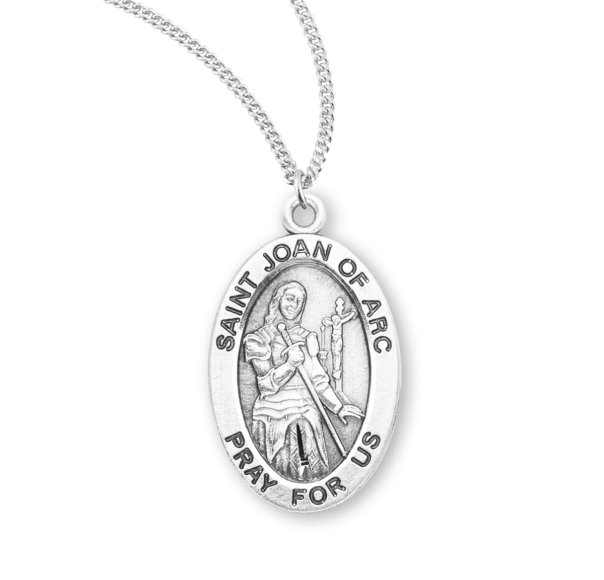 Patron Saint Joan of Arc Oval Sterling Silver Medal Pendant with Chain | .925 Silver