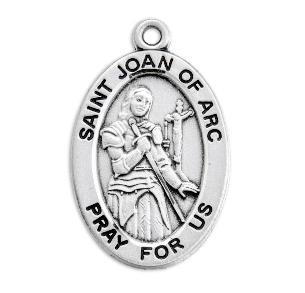 Patron Saint Joan of Arc Oval Sterling Silver Medal Pendant with Chain | .925 Silver