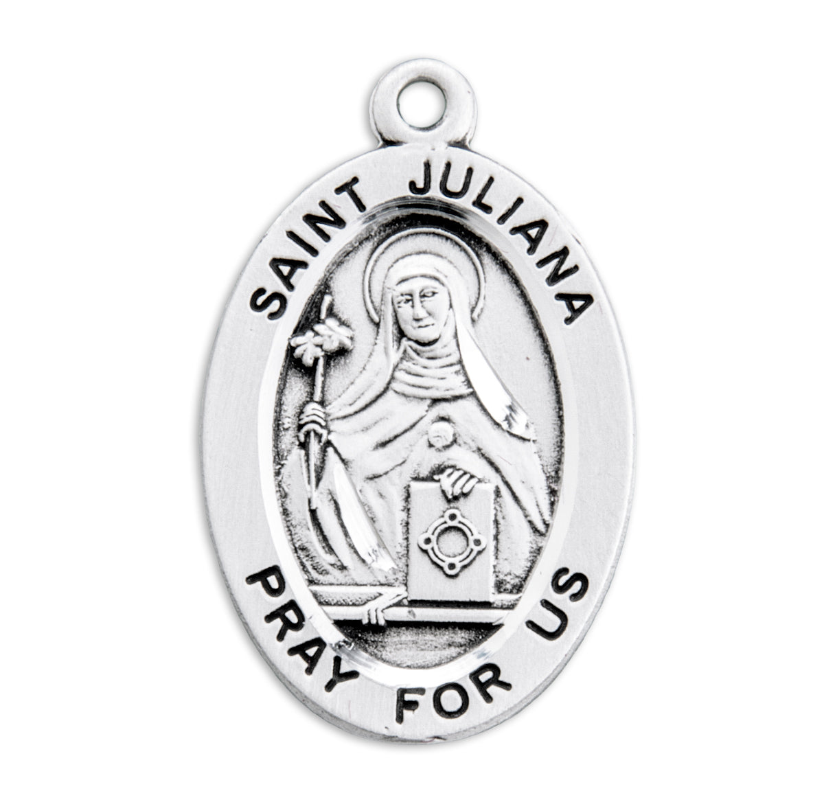 Saint Juliana Oval Sterling Silver Medal Pendant with Chain | .925 Silver