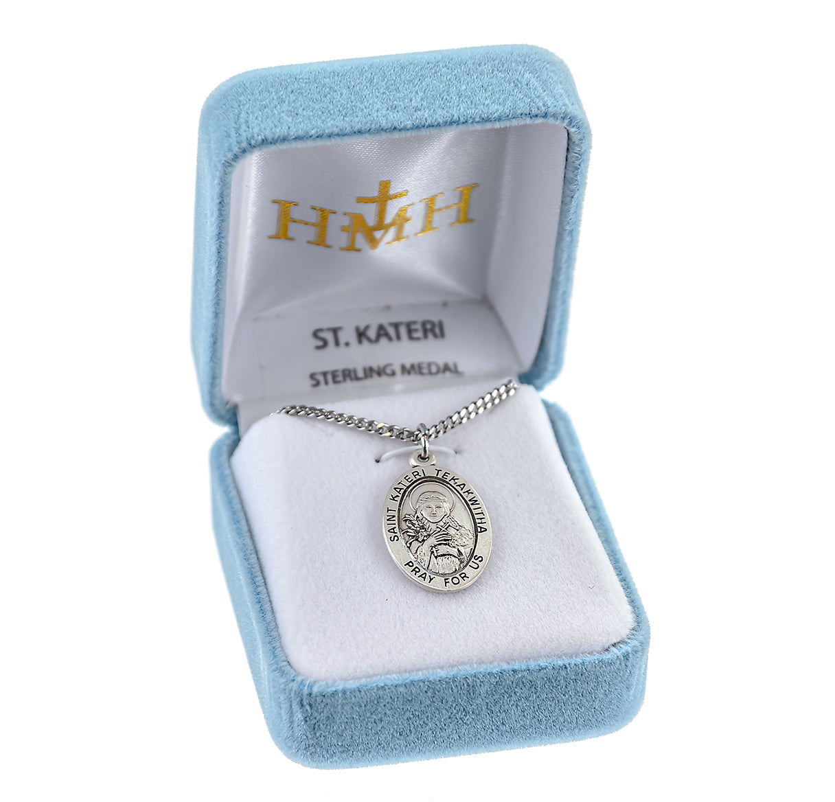 Patron Saint Kateri Tekakwitha Oval Sterling Silver Medal Pendant with Chain | .925 Silver