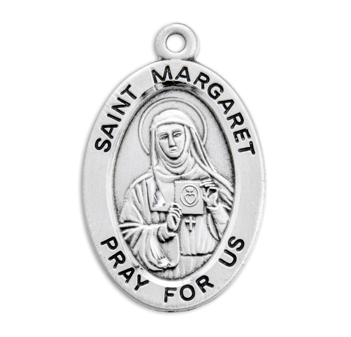 Patron Saint Margaret Oval Sterling Silver Medal Pendant with Chain | .925 Silver