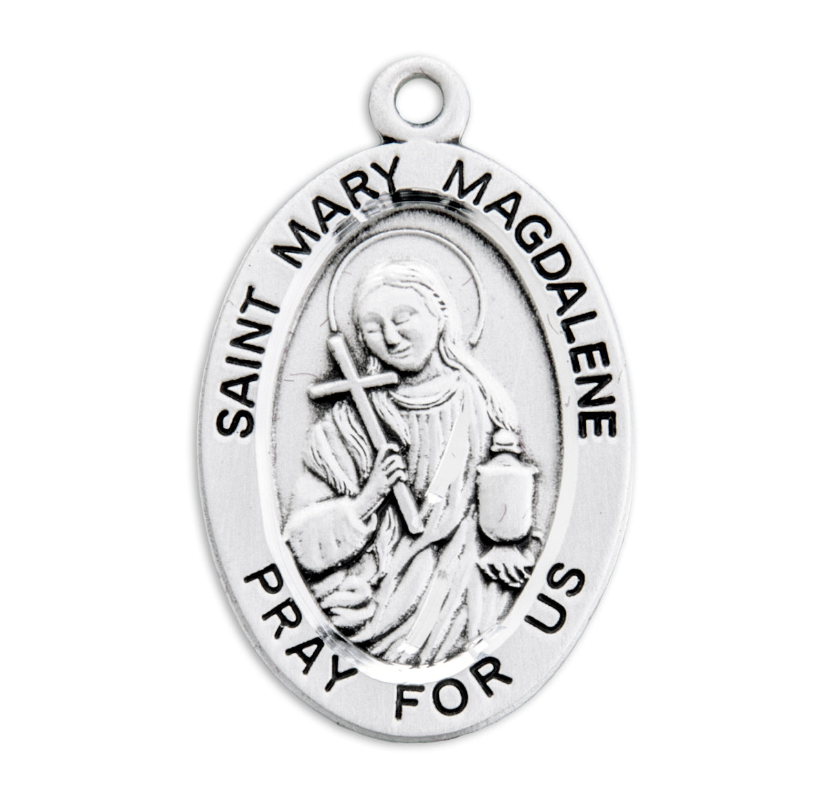 Patron Saint Mary Magdalene Oval Sterling Silver Medal Pendant with Chain | .925 Silver