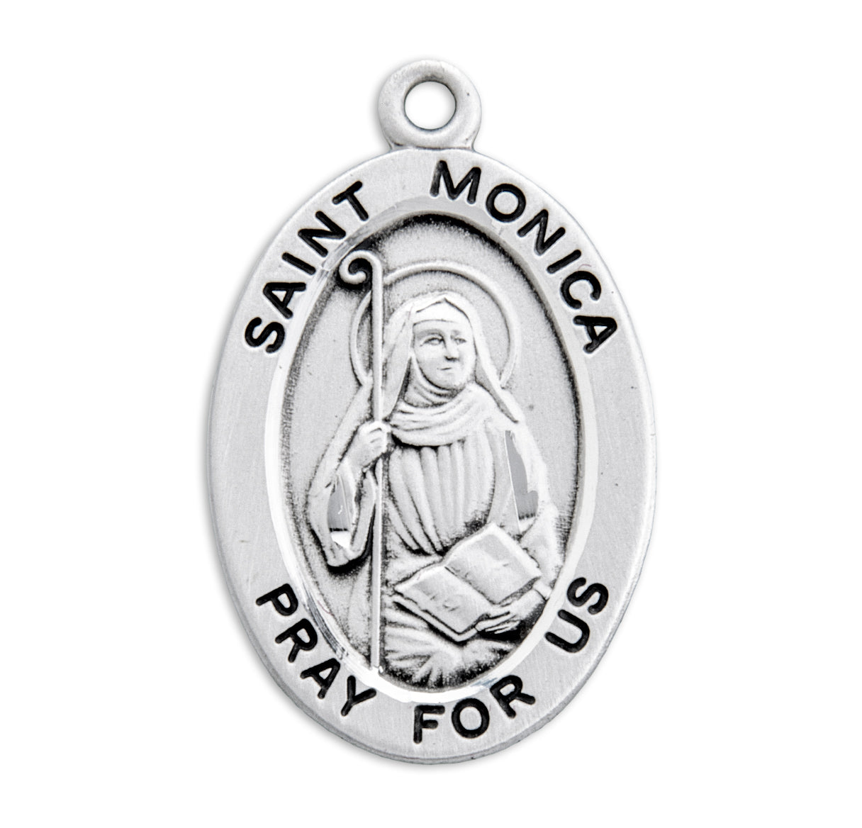 Patron Saint Monica Oval Sterling Silver Medal Pendant with Chain | .925 Silver