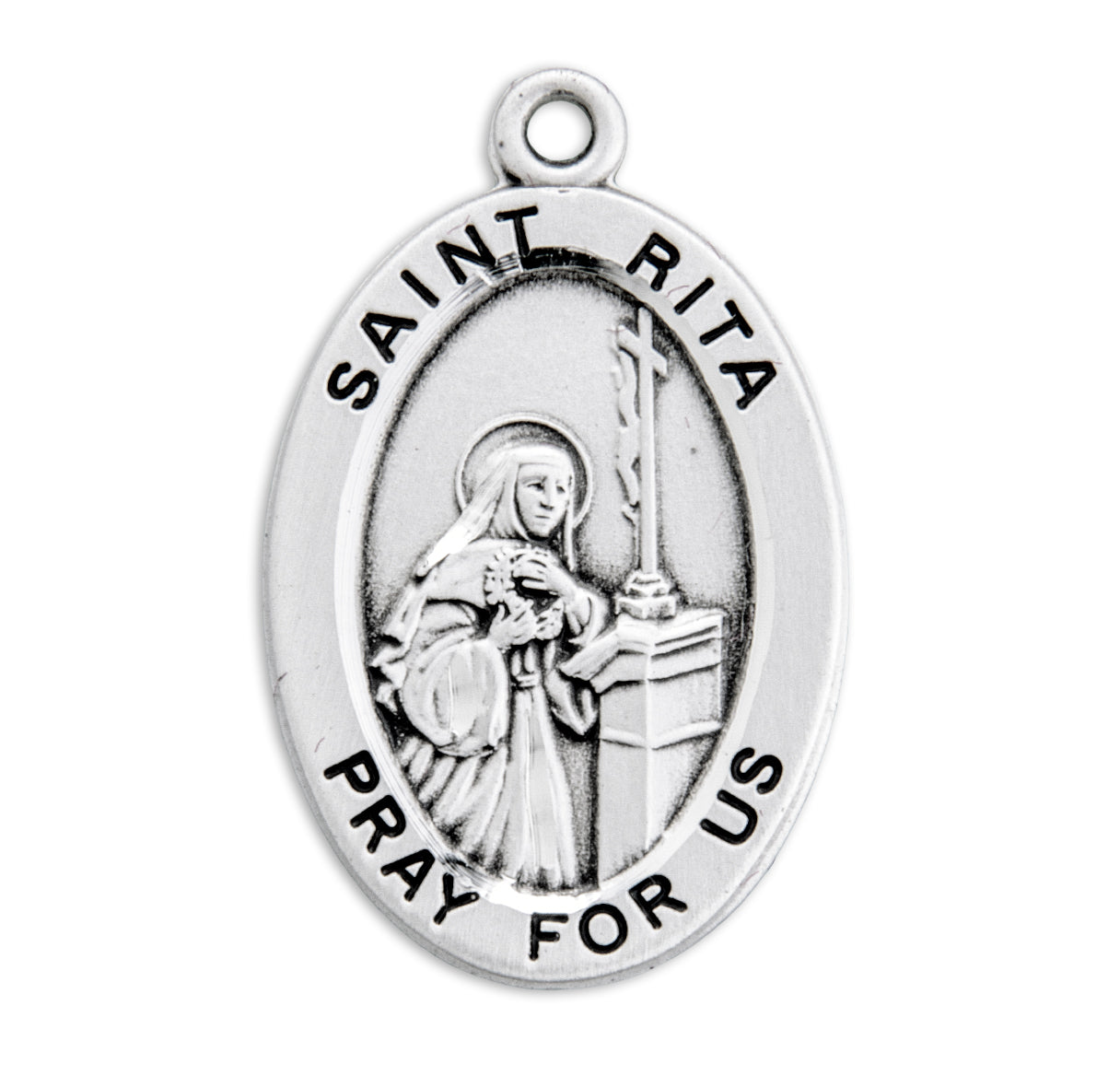 Patron Saint Rita Oval Sterling Silver Medal Pendant with Chain | .925 Silver
