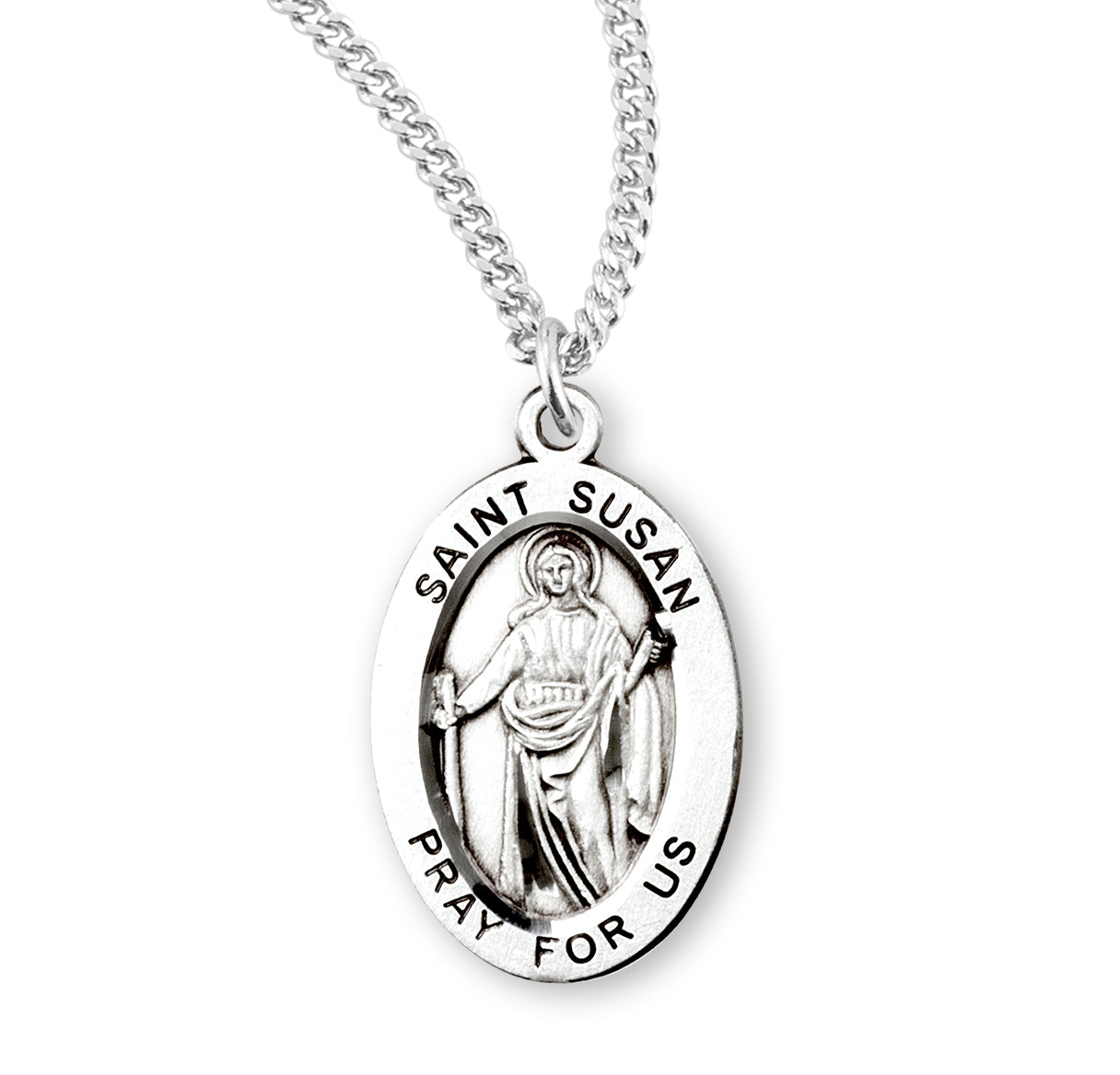 Patron Saint Susan Oval Sterling Silver Medal Pendant with Chain | .925 Silver