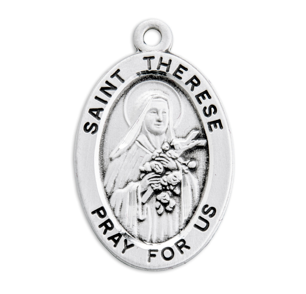 Patron Saint Therese of Lisieux Oval Sterling Silver Medal Pendant with Chain | .925 Silver