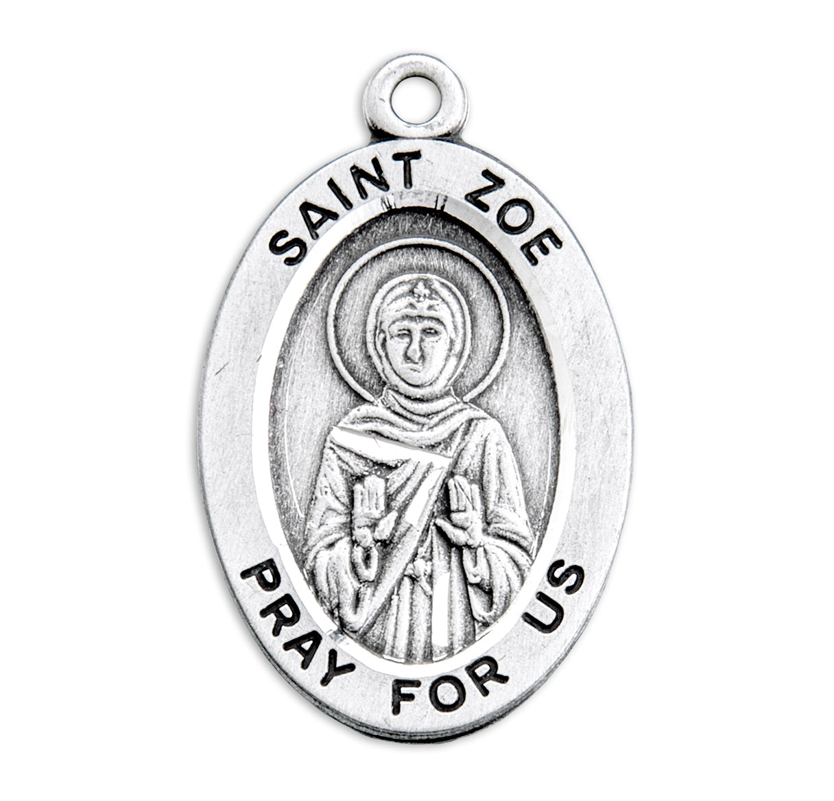 Saint Zoe Oval Sterling Silver Medal Pendant with Chain | .925 Silver