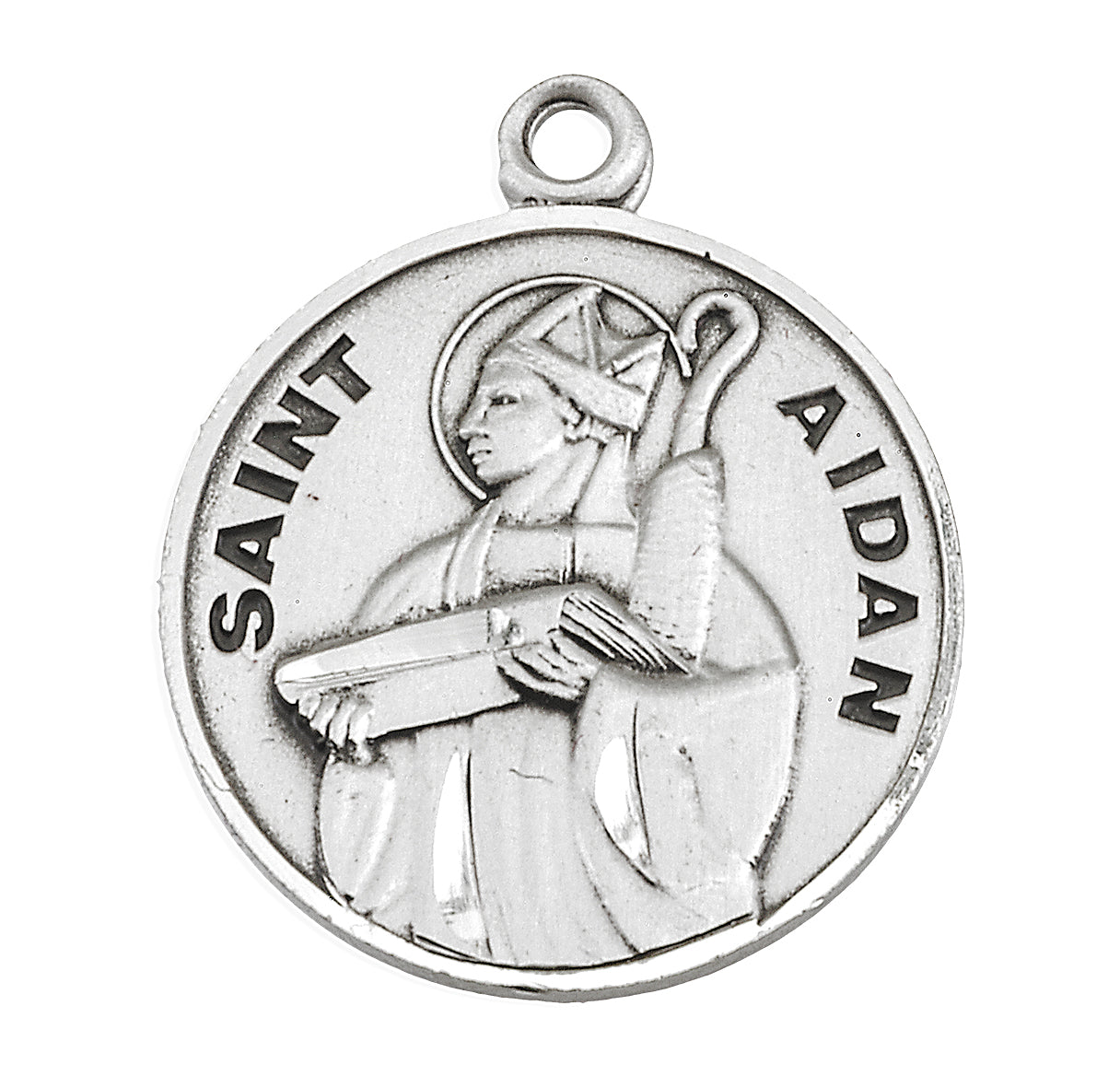 Saint Aidan Oval Sterling Silver Medal Pendant with Chain | .925 Silver