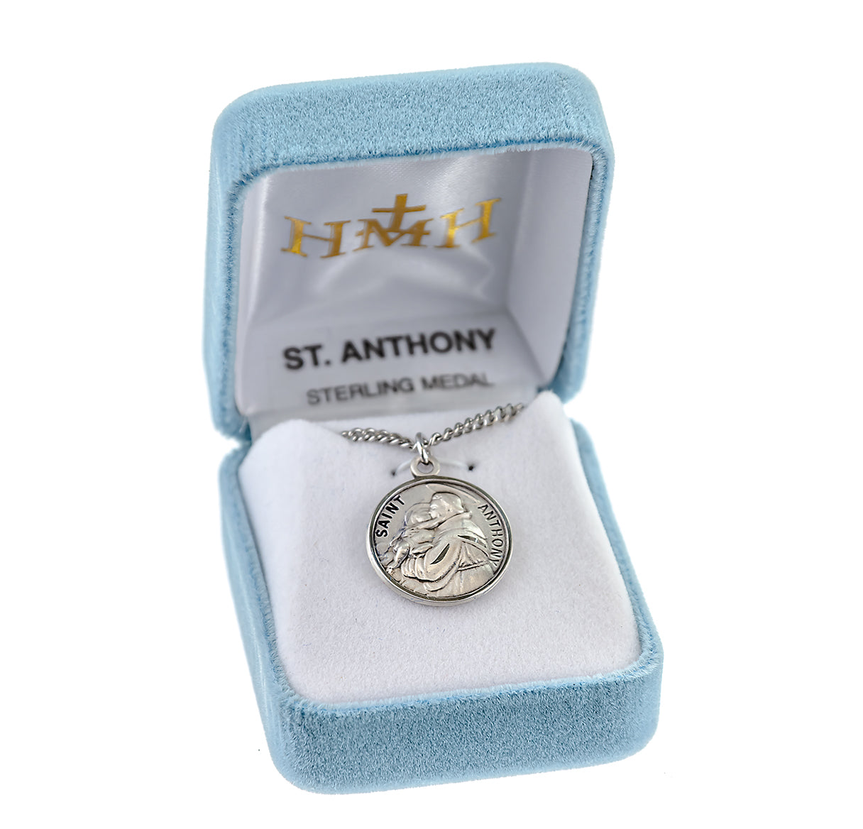 Patron Saint Anthony Round Sterling Silver Medal Pendant with Chain | .925 Silver