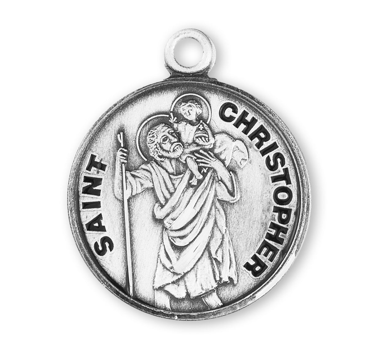 Paint Christopher Round Sterling Silver Medal Pendant with Chain | .925 Silver