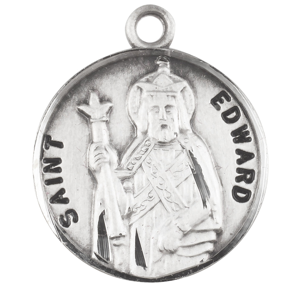 Patron Saint Edward Round Sterling Silver Medal Pendant with Chain | .925 Silver