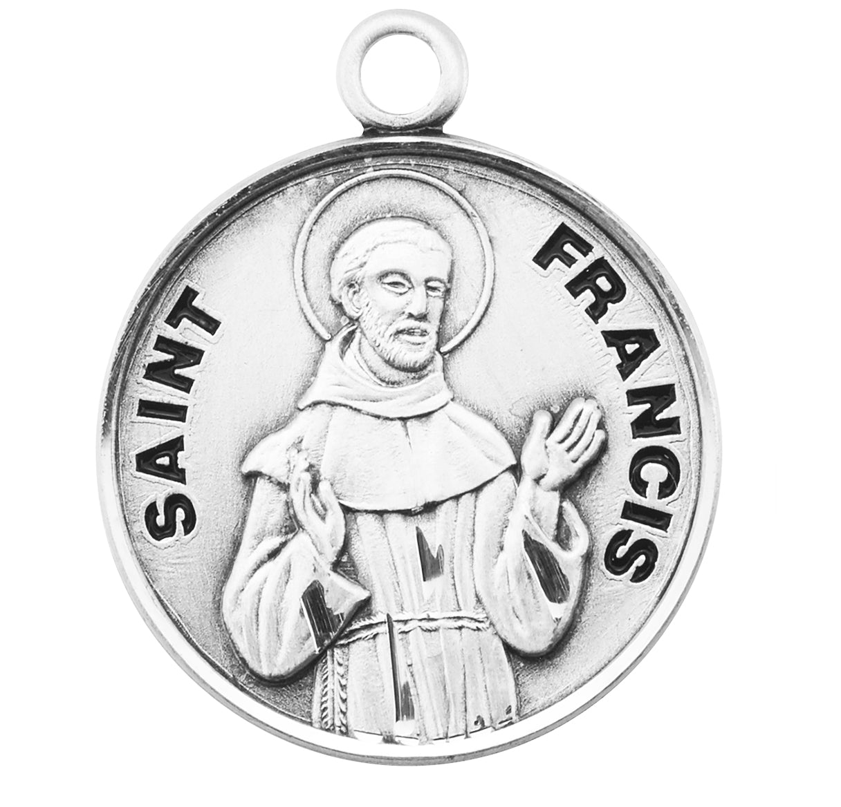 Patron Saint Francis Round Sterling Silver Medal Pendant with Chain | .925 Silver