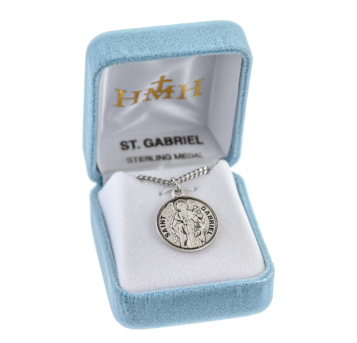 Patron Saint Gabriel Round Sterling Silver Medal Pendant with Chain | .925 Silver