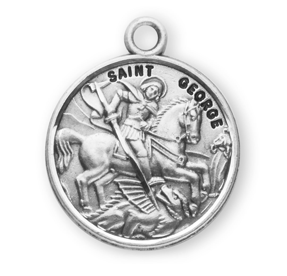Patron Saint George Round Sterling Silver Medal Pendant with Chain | .925 Silver