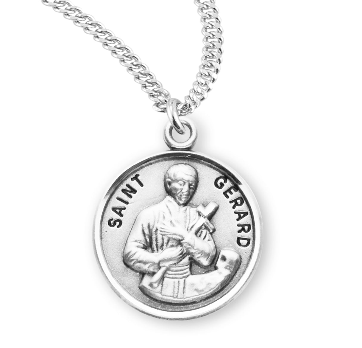 Patron Saint Gerard Round Sterling Silver Medal Pendant with Chain | .925 Silver