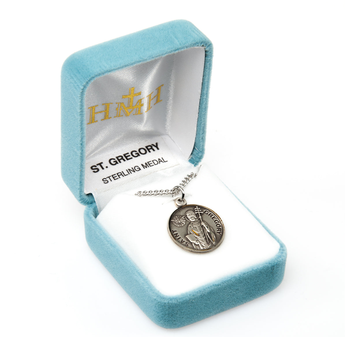 Patron Saint Gregory Round Sterling Silver Medal Pendant with Chain | .925 Silver