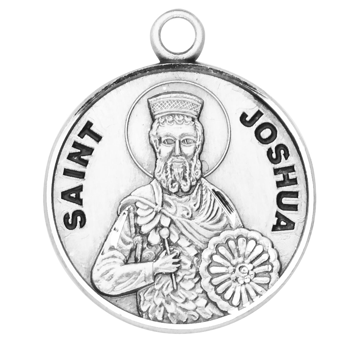 Patron Saint Joshua Round Sterling Silver Medal Pendant with Chain | .925 Silver