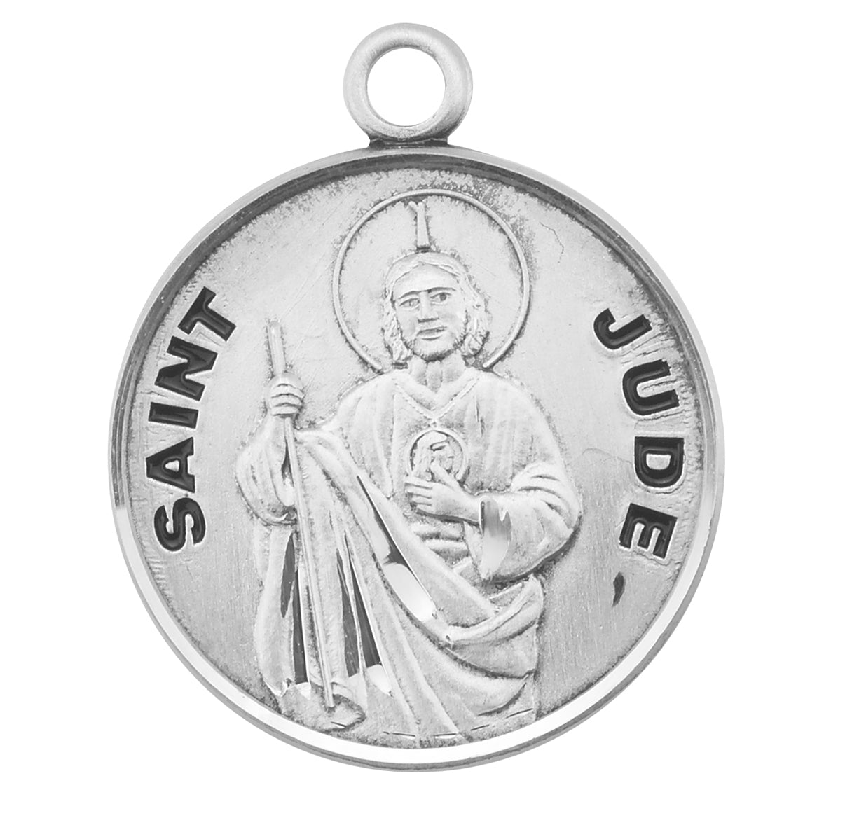 Patron Saint Jude Round Sterling Silver Medal Pendant with Chain | .925 Silver