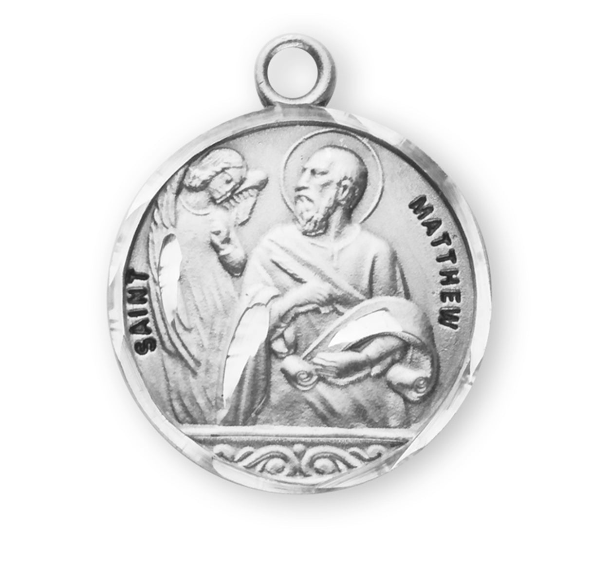 Patron Saint Matthew Round Sterling Silver Medal Pendant with Chain | .925 Silver