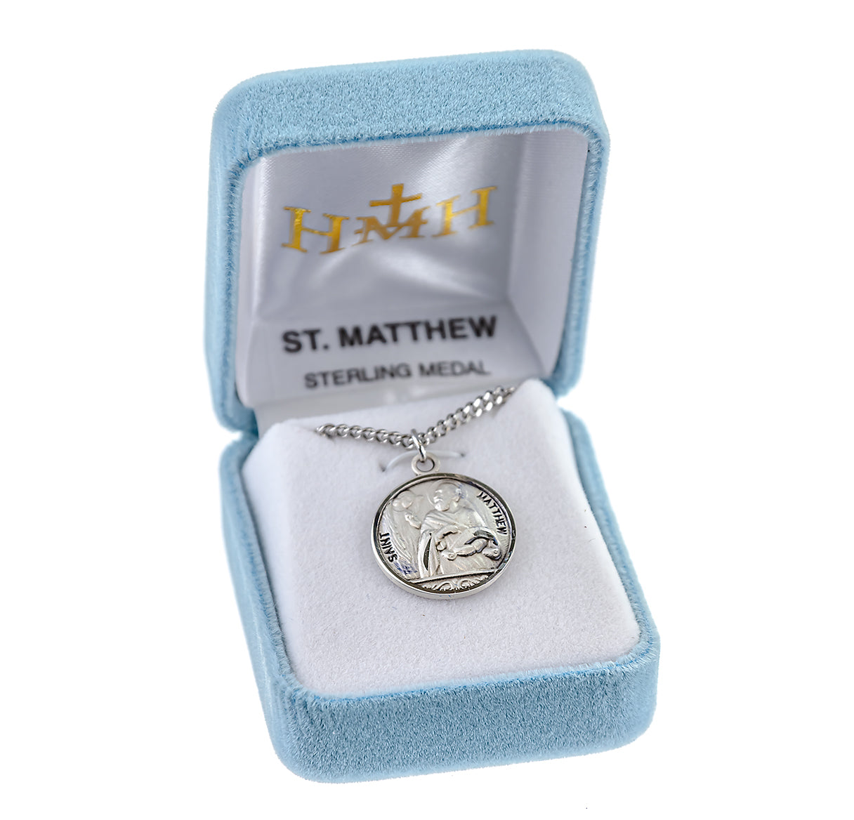 Patron Saint Matthew Round Sterling Silver Medal Pendant with Chain | .925 Silver