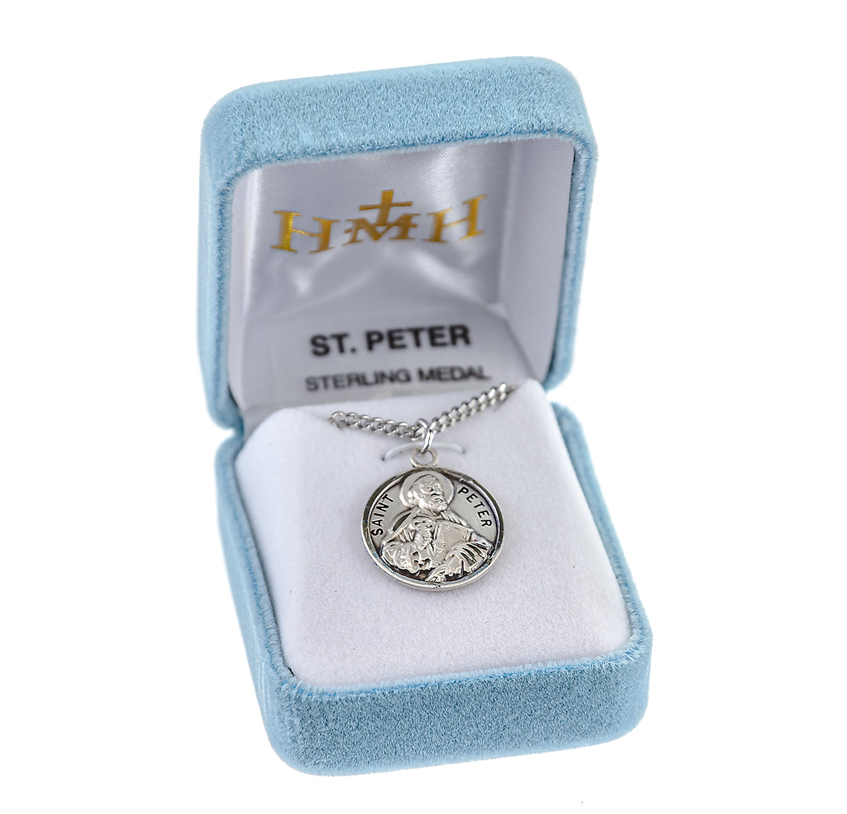 Patron Saint Peter Round Sterling Silver Medal Pendant with Chain | .925 Silver